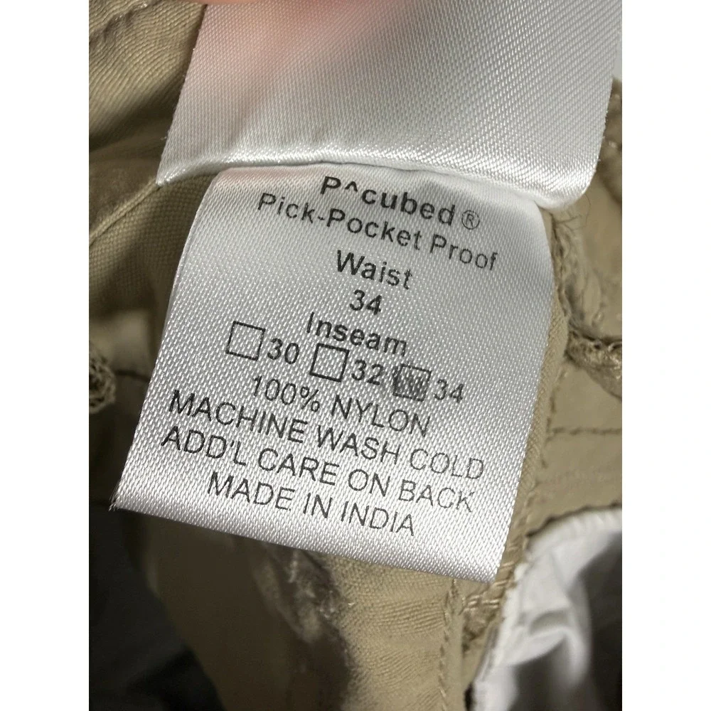 Clothing Arts P Cubed Pick Pocket Proof Travel Cargo Pants Men's 34x34 Tan Nylon